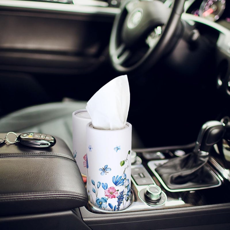Fourluoo 12 Pack Spring Wildflower Cylinder Tissues for Car Floral Round Cylinder Holder with 3 Ply Facial Tissues for Spring Travel Home Bathroom Office Accessories - Image 2
